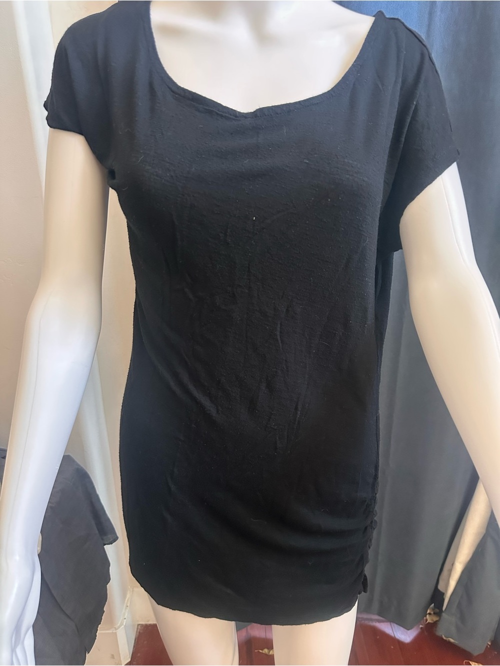 INC International Concepts Black Ruched Side Tunic Top L GUC